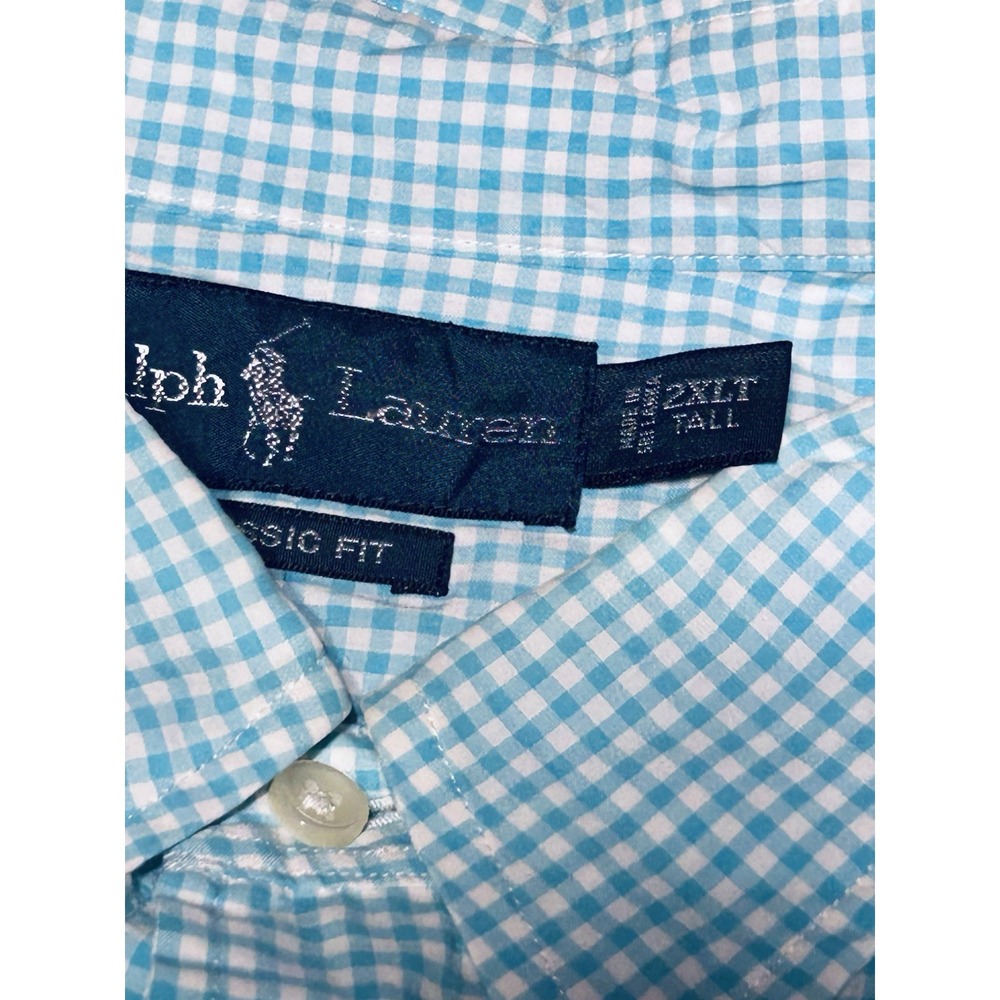 Ralph Lauren Shirt Mens 2XLT Teal Blue Check Long Sleeve Button Down Pink Pony - Picture 5 of 9